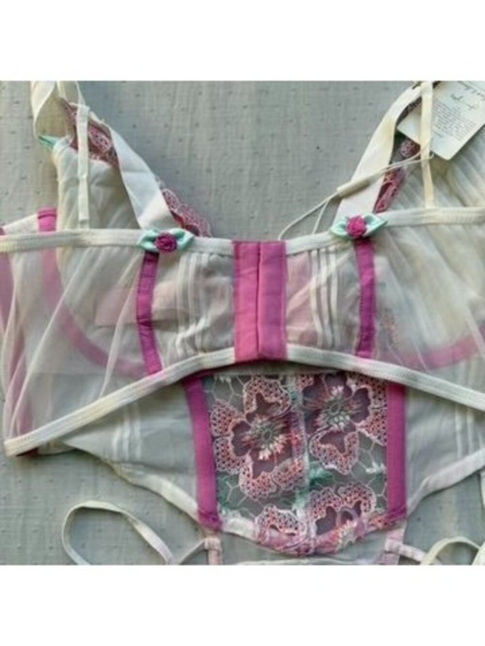 For Love and Lemons Festival Rose Teddy White Pink Embroidered Bodysuit NWT 36B - Picture 14 of 16